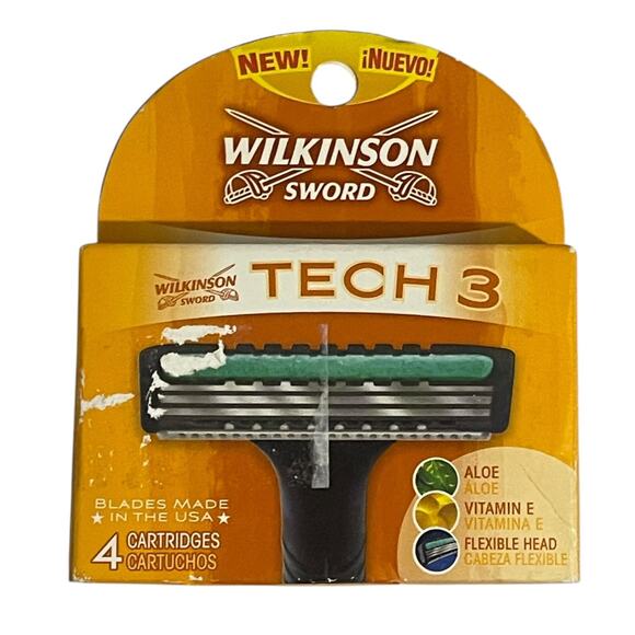 Wilkinson Sword Tech 3 Razor Cartridges Aloe Vitamin E 4 Pack New Sealed USA - Picture 1 of 4